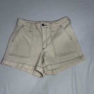 Universal Thread Women's Cream Cargo Shorts with Blue Stitching Size 27 4